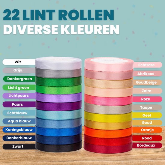 Set de rubans de satin Feestio - Rubans 22 couleurs - Ruban cadeau - Ruban - Ruban décoratif - Ruban