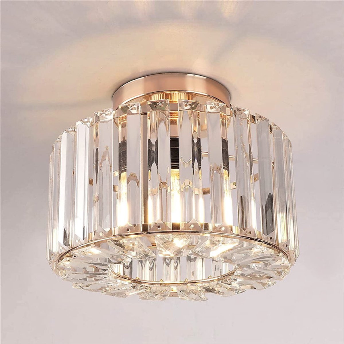Haobosic - Lange kristallen plafondlamp met ronde gouden E27-fitting, lamp niet inbegrepen, voor woonkamer/slaapkamer/keuken