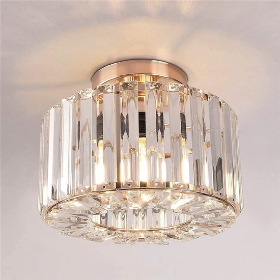Haobosic - Lange kristallen plafondlamp met ronde gouden E27-fitting, lamp niet inbegrepen, voor woonkamer/slaapkamer/keuken