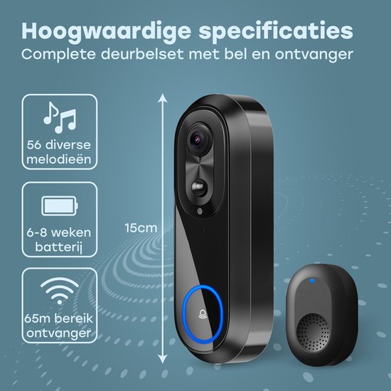 Audyn Video Deurbel met Camera - Draadloze - Slimme Deurbel - WiFi - 1080P van Audyn — afbeelding 4