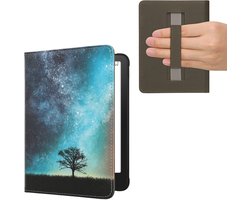 kwmobile e-reader hoesje geschikt voor Amazon Kindle Paperwhite (2024)/Colorsoft hoes - E reader flip case met magneetsluiting - Ereader cover - Sterrenstelsel en Boom design in blauw / grijs / zwart