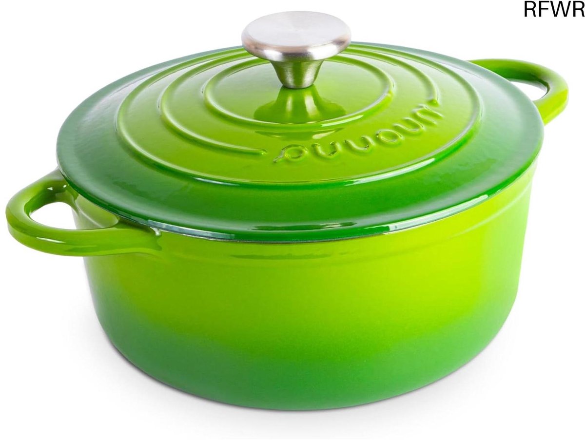 RFWR® Gietijzeren Braadpan met Deksel - Ovenbestendige Anti-aanbaklaag - 2,9L Groen - Duurzaam Kookgerei