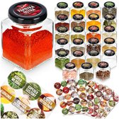 Vilde - Kruidenpotten - Glas - Zwart Metalen Deksel - Set van 24 - 100 ml - Met Stickers