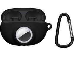 kwmobile oordopjes case geschikt voor Beats Studio Buds hoesje - Oortjes cover met AirTag houder - In-ear koptelefoon hoes - Silicone in zwart