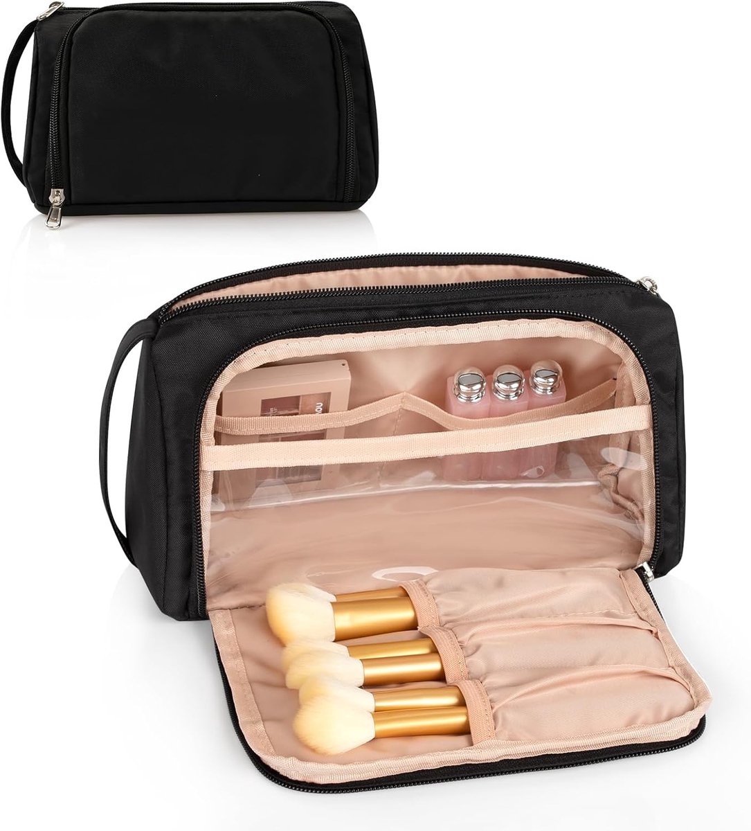Oxford Cloth dames draagbare cosmetische tas - reiscosmetica opbergdoos - zwart