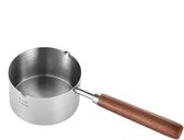 Roestvrijstalen Kookpan Mini-koffie- En Melkpot Van Roestvrij Staal, 450 Ml, Kleine Steelpan Met Schenktuit, Deksel, Schenktuit Met Houten Handvat Voor Het Koken Van Melk Houten Handvat Steelpan