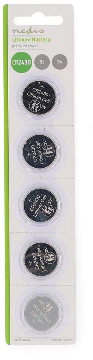 Nedis Lithium-Knoopcelbatterij CR2430 - 3 V DC - 5-Blister - Zilver