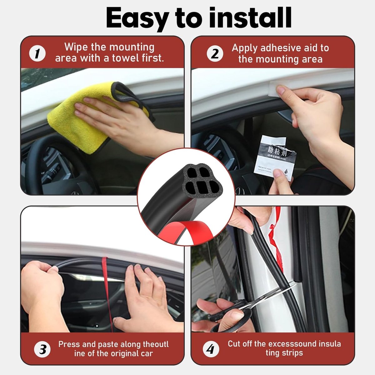 Ygapuzi Auto deur Rubber afdichting Strip universele zelfklevende Automotive weer strippen, Double Layer 5-gaats B vorm Auto geluidswerende weerstrip verdikt voor auto vrachtwagen deur kap (16m