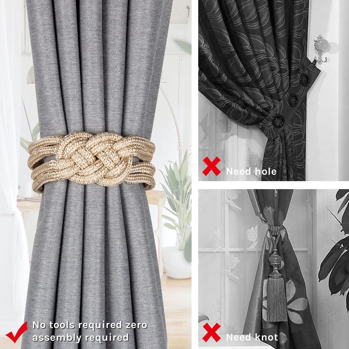 Ibenzoa® Elegante en Sterke Magnetische Gordijnhouders voor Diverse Gordijnstijlen in Huis en Kantoor