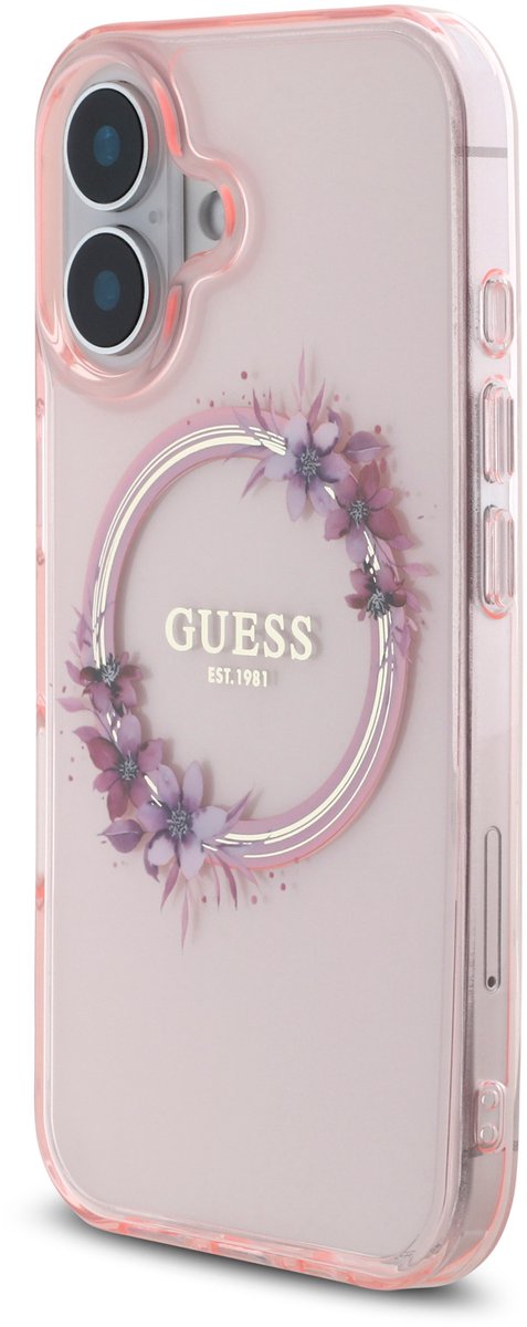 Guess GUHMP16SHFWFCP iPhone 16 6.1" roze/roze hardcase IML Flowers Wreath MagSafe