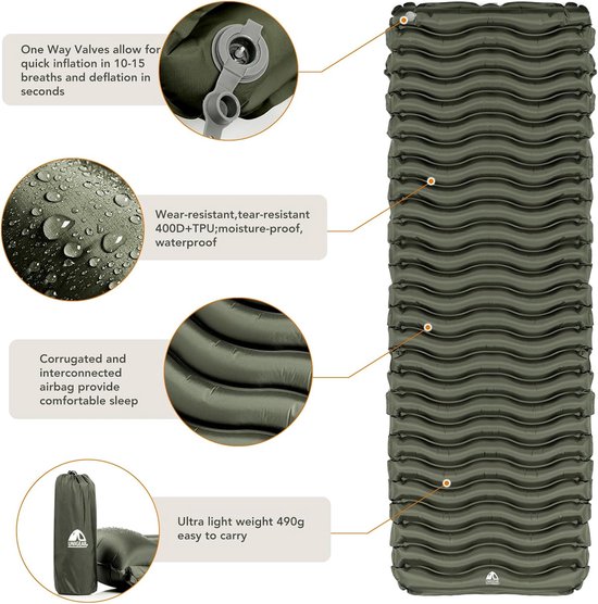 RFWR® Opblaasbare camping isomatte voor comfortabele en vochtbestendige slaapervaring van RFWR — afbeelding 3