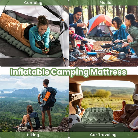 RFWR® Ultralichte campingmatras met kussen en ingebouwde voetpomp - Zelfopblazende slaapmat voor buitenactiviteiten van RFWR — afbeelding 2