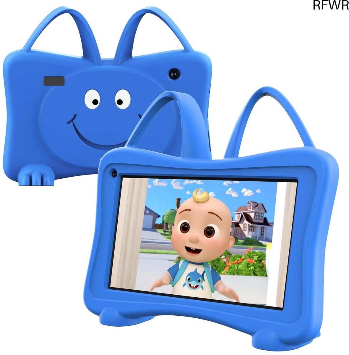 RFWR® Kindertablet 7 inch voor kinderen met valbeveiliging, 32 GB en uitbreidbaar geheugen, dubbele camera, en kinderbeveiliging
