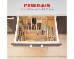 alpina Uitschuifbare Bestekbak - Besteklade met 6 tot 8 Vakken - Bamboe - Past tussen 34 en 56,5 cm Ladebreedte - 34-56.5 cm x 46 x 6 cm