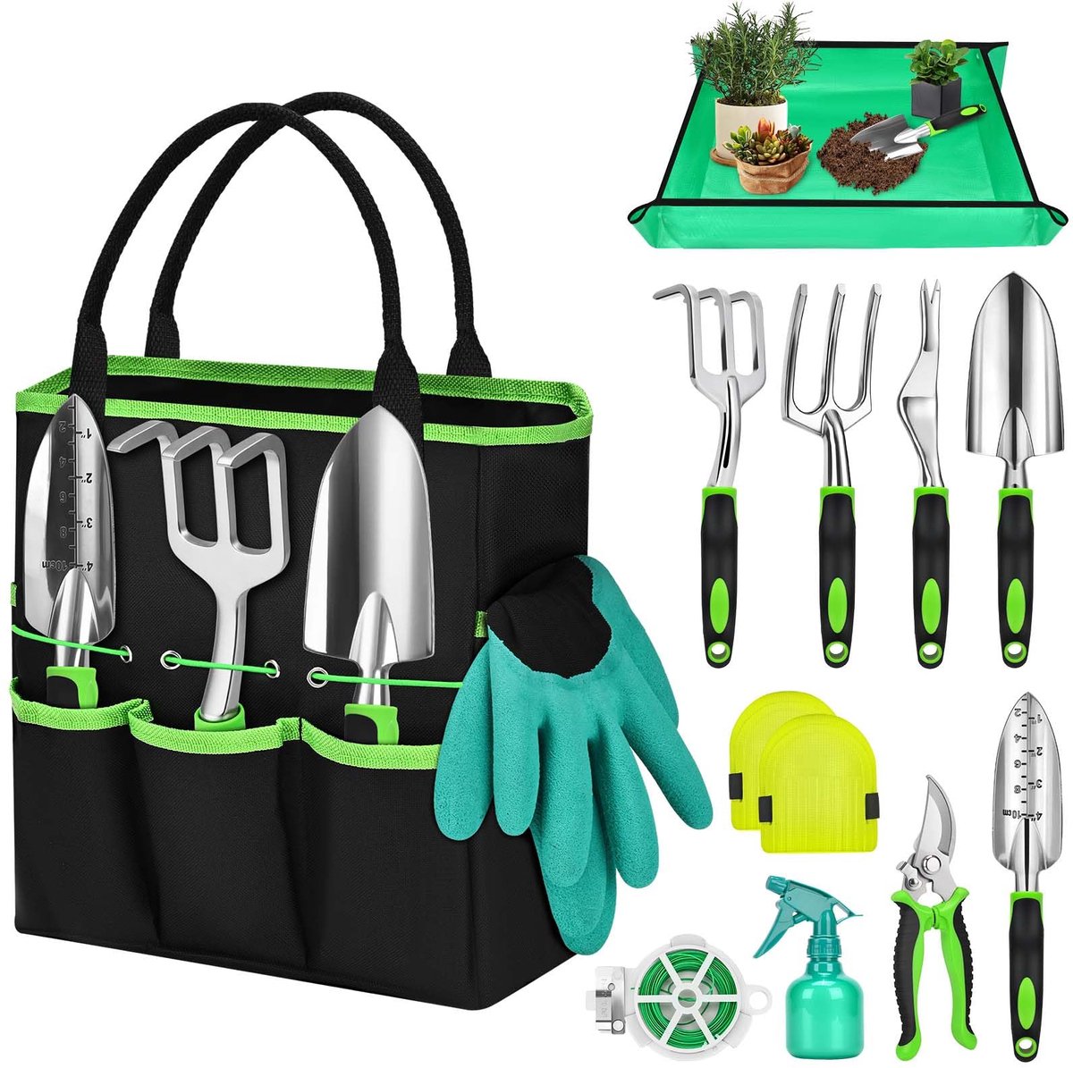 Ibenzoa® Tuingereedschapsset voor de Enthousiaste Tuinier met 12 Essentiële Gereedschappen en Comfortabele Grip