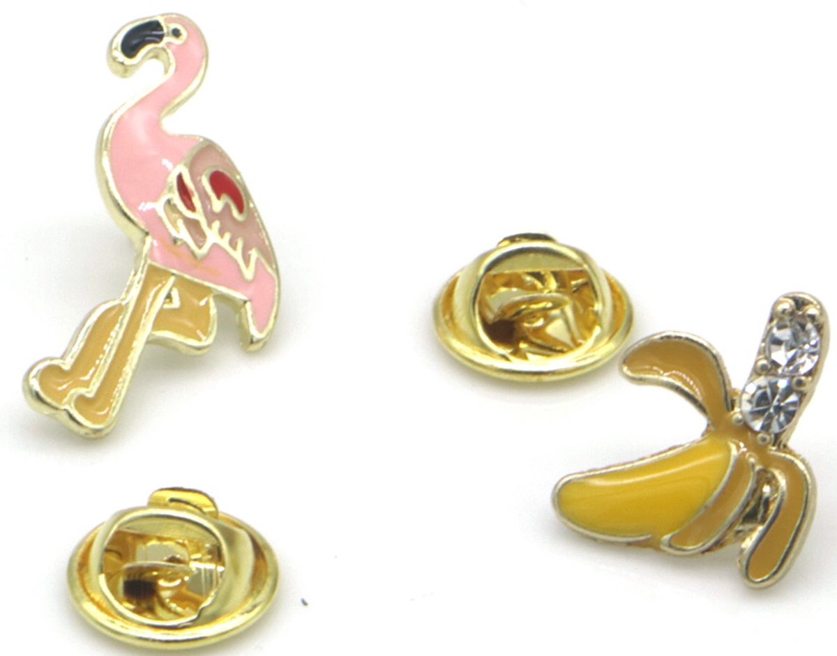 Set Sierspelden – Flamingo & Banaan – Pins – Zonnig & Vrolijk – 2 stuks