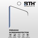 De verpakking van een premium screenprotector van BTH Products, met iconen voor transparant, krasbestendig en anti-vingerafdruk.