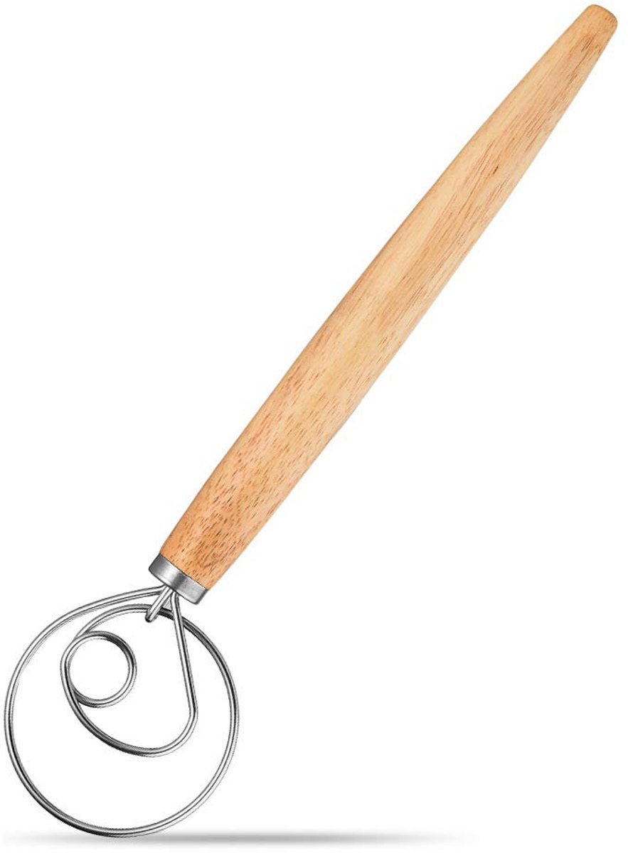 TRANKIELO® - Hoogwaardige Deense Deegklopper van RVS met Houten Handvat – Perfect voor Bakken en Koken – 33cm Lengte