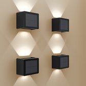 HOFTRONIC - 4x Applique Solar Extérieure Louis - Cube - Up & Downlight - CCT Blanc Chaud et Wit Froid - Zwart - Etanche IP65 - Éclairage Solar de Jardin - Lampe d'extérieur