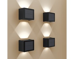 HOFTRONIC - 4x Louis Solar Wandlamp buiten - Kubus - Up & Downlight - CCT Warm wit en koud Wit - Zwart - IP65 waterdicht - Solar tuinverlichting - buitenlamp