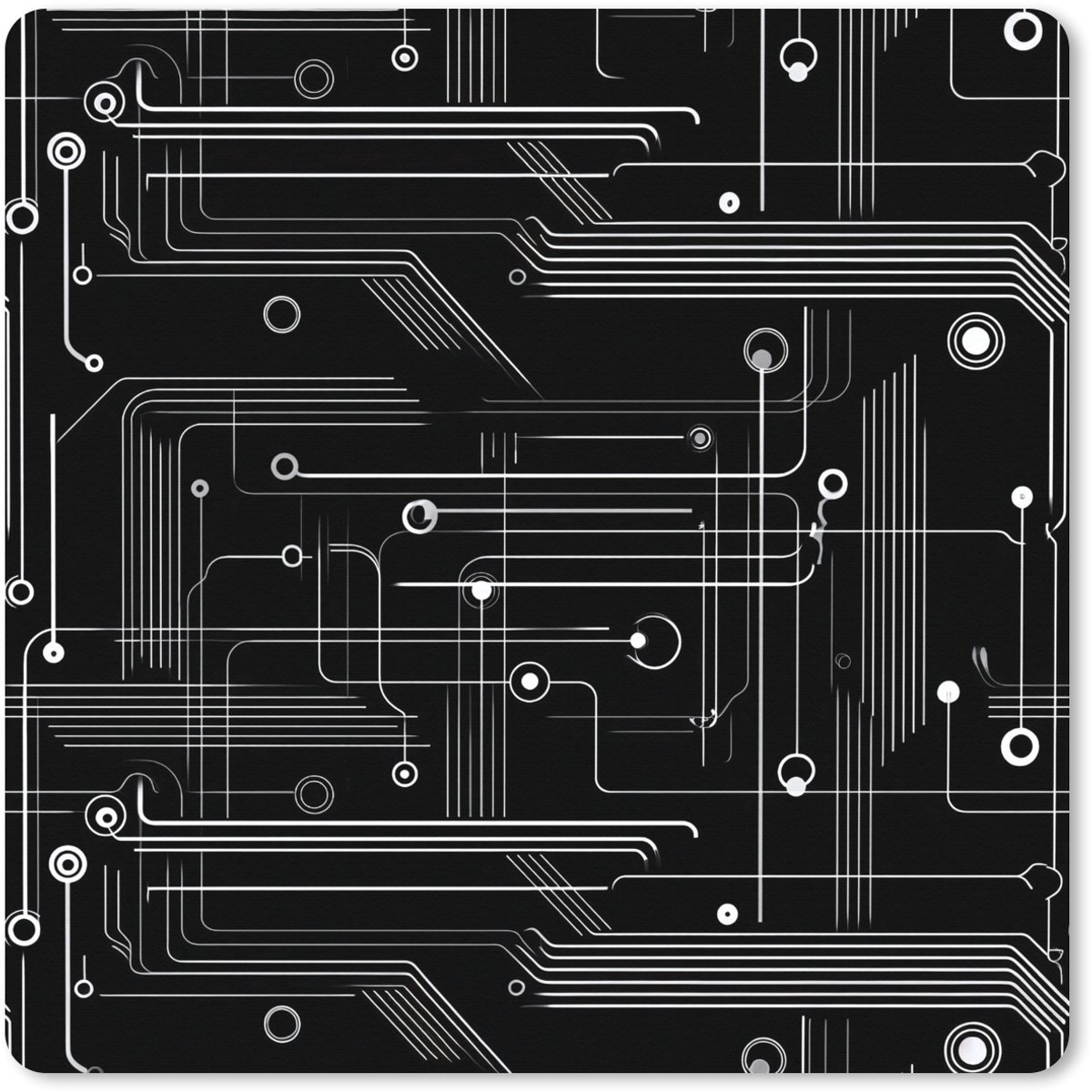 Muismat XXL 50x50 cm - Bureau onderlegger - Bureau mat Gaming - Abstract - Lijnen - Rondjes - Zwart - Bureaumat - Gaming mousepad xl - Bureaulegger groot - Computer deskmat