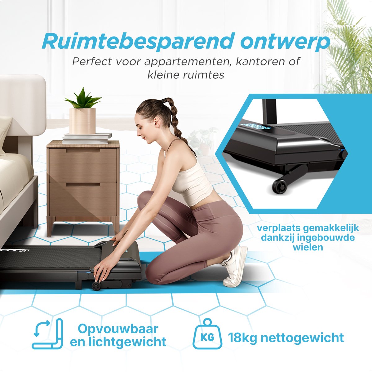 Afbeelding 3 van Opvouwbare Loopband Met Helling – Inklapbare Loopband voor Thuis Kantoor Bureau – Wandelband - LED Display – Afstandsbediening –12 Standen Helling - Fitness - Zwart