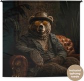 Wandkleed 180x180 cm - Wanddoek Beer - Bruin - Pak - Hoed - Wandtapijt - Wandkleden