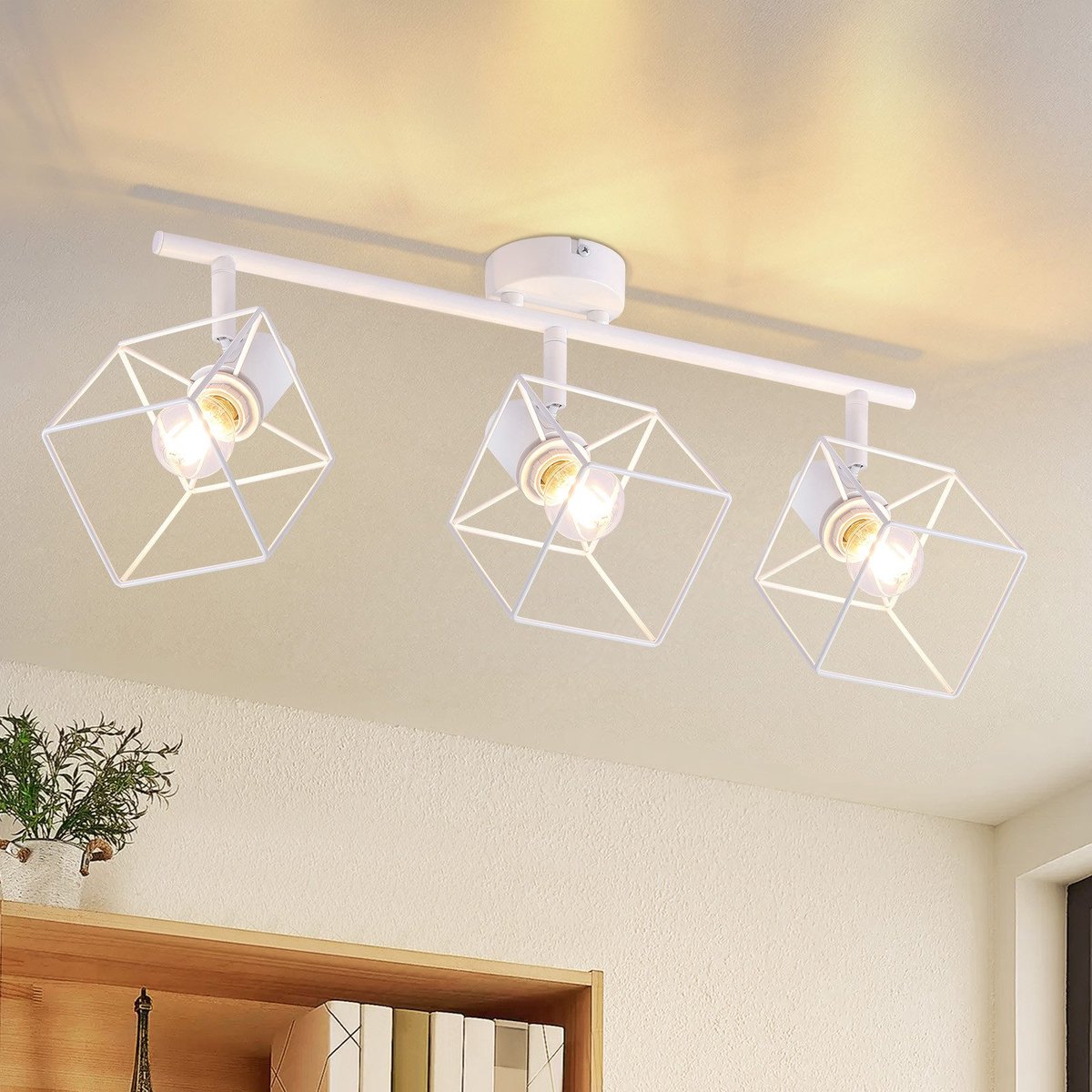 NETTLIFE Opbouwspot - 3-Lichts - E14 Fitting - Wit - Plafondspot - 350° verstelbaar - Vintage Plafondlamp - Metaal - voor Woonkamer | Slaafkamer | Hal | Gang | Keuken - Max.25W-excl. lichtbron