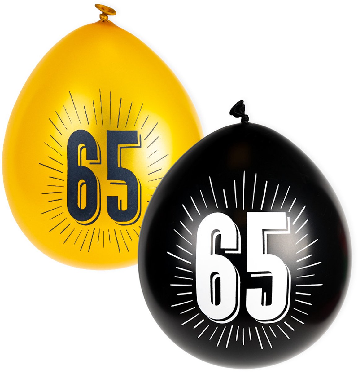 Ballonnen met getal | 65 jaar | 8 stuks | Zwart en Goud