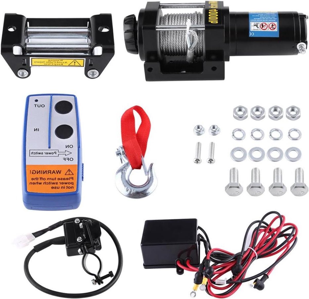 Allecto Plus - Elektrische Lier 12VDC met Draadloze Afstandsbediening - Motorlier voor Staalkabel - 4000 lb Trekkracht