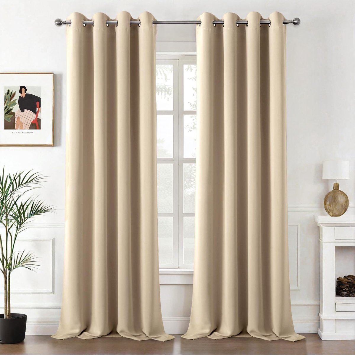 Ibenzoa Moderne Verduisteringsgordijnen met Drievoudige Weeftechnologie, Set van 2 Stuks, 260 cm Lang beige