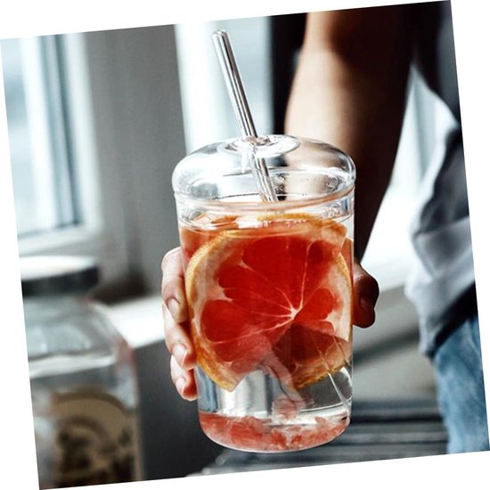 INSETLAN 600ml/16oz ijskoffiekop, 2 stuks glazen beker met deksels en rietjes, lekvrije smoothiebeker voor ijskoffie, smoothies, matcha, thee, sap, ideaal voor thuis en buiten gebruik