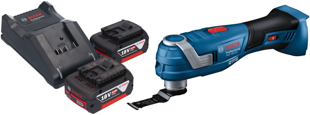 Bosch GOP 18V-34 Profi-snoerloze Multi-Cutter 18 V Starlock Plus + 2x accu 5.0 Ah + lader