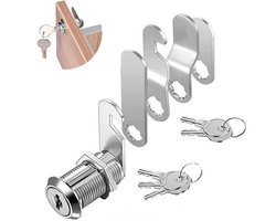 Kantelslot - Lockerslot - Ladeslot - Brievenbusslot - Kluisslot - Kastslot - Meubel slot - Hefboomslot - Kastdeurslot - Diameter 16 mm - 5 sleutels, geleverd met 5 verschillende sluitplaten - Hendelslot voor meubels, kast, brievenbus, laden, kantoor
