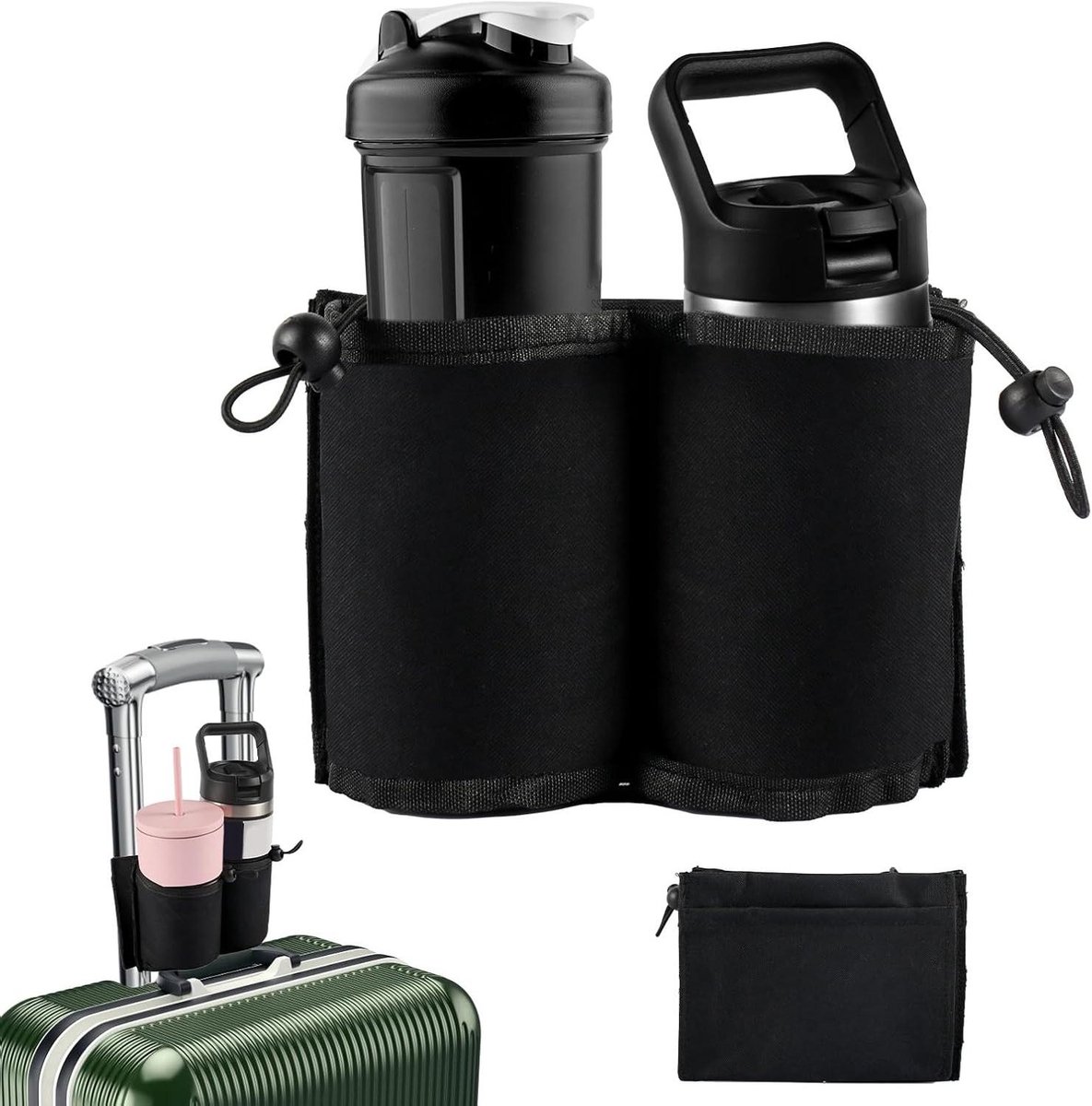 Allecto Plus - Bekerhouder voor Koffer - Reismusthaves voor Reizigers - Drankdrager - Bagage Gemonteerde Drankcaddy voor Onderweg - Handige Bekerhouder - Bagage Accessoire - Ruimtebesparende Bekerhouder - Handig voor Vakantie en Reizen