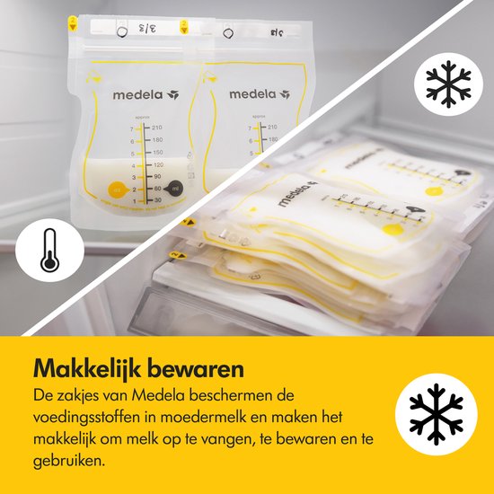 Medela Moedermelk Bewaarzakjes – 50 stuks – Lekvrij – Met Dubbele Sluiting en Schenktuit – BPA‑vrij en recyclebaar