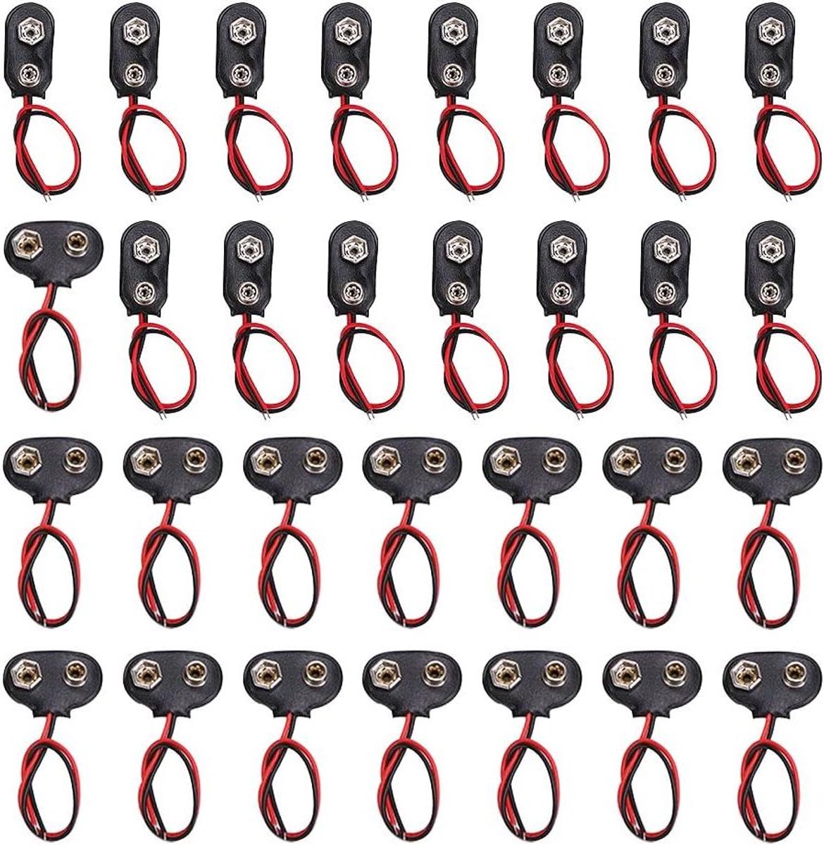 30 Stuks 9V Batterij Snap Connector met 10cm Flying Leads - Set van Positieve Negatieve Snap Lead Wire - Handige T Type en I Type Connectors - Batterijbenodigdheden