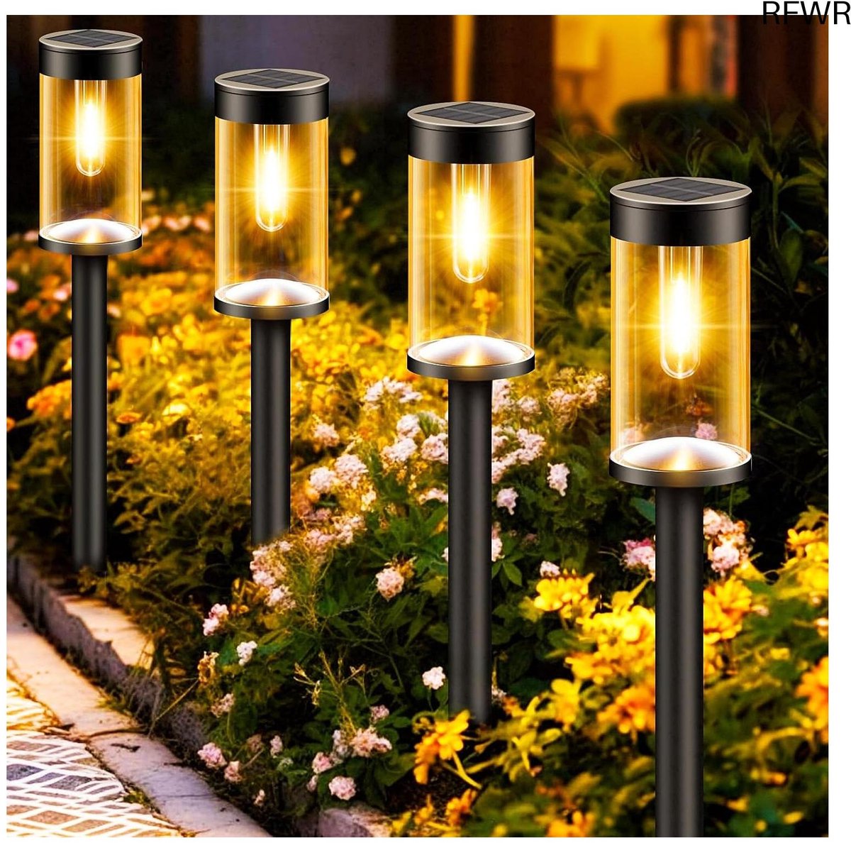 RFWR® Zonnelampen voor Buiten - 4 Stuks - Warm Wit Licht - IP65 Waterdicht - Automatische Tuindecoratie