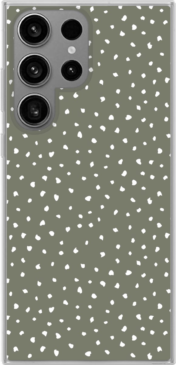 Telefoonhoesje Geschikt voor Samsung Galaxy S23 Ultra hoesje - Stippen - Groen - Wit - Siliconen Telefoonhoesje Telefoonhoesje