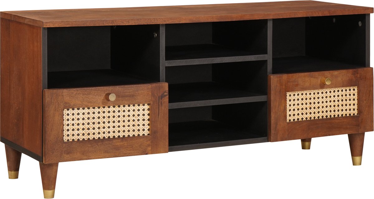 vidaXL - TV - Kast - met - lade - Bruin - 100 - x - 33,5 - x - 46 - cm - Massief - Mango - Hout