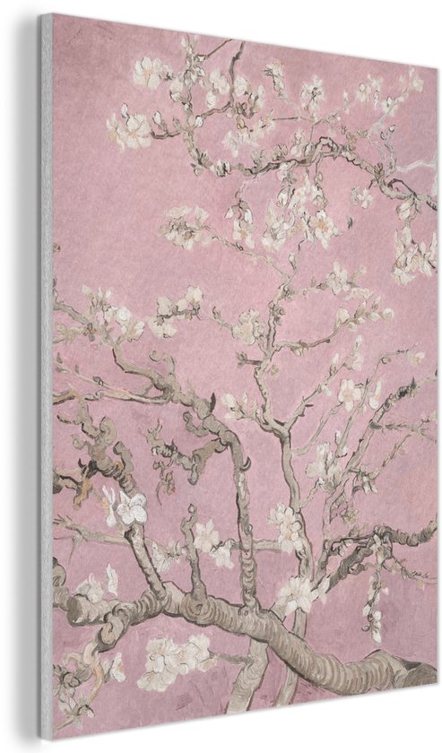 Akoestisch wandpaneel 70x100 cm - Vilt schilderij Amandelbloesem - Kunst - Van Gogh - Roze - Akoestische panelen - Geluidsdempende wanddecoratie - Geluidsisolatie woonkamer - Muurdecoratie geluidspanelen