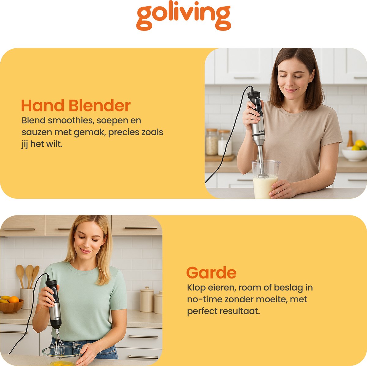 Goliving Staafmixer Set 4-in-1 - Hakmolen - Maatbeker - Garde - 1000W - Vaatwasserbestendige Accessoires - RVS - Zwart – foto 8
