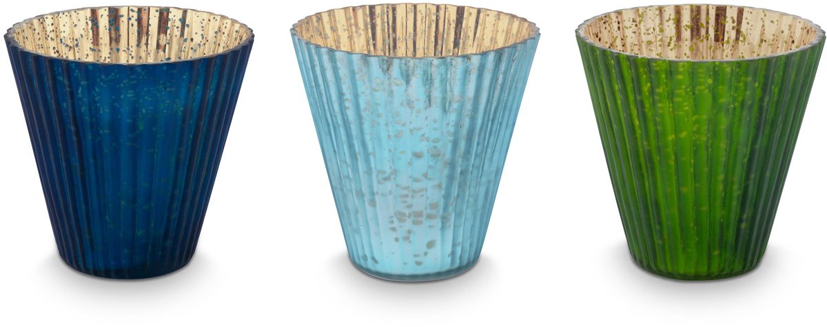 Pip Studio - Home Accessories - Waxinelichthouder - Glas - Blauw - 10 x 10,5 cm - Set van 3