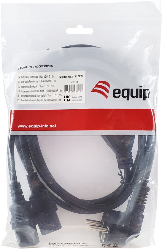 Equip 112220 electriciteitssnoer 1,8 m CEE 7/7 2 x C13 stekker | bol