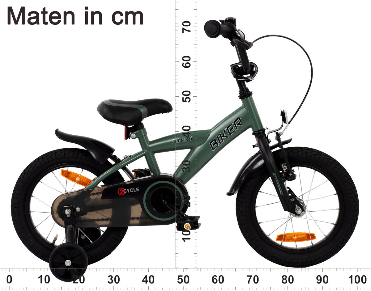 2Cycle Biker kinderfiets 14 inch (3 tot 5 jaar) voor jongens Groen