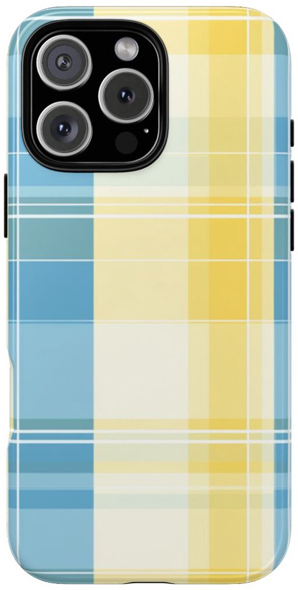 Ocean Blue en Geel Geruit Patroon – Telefoonhoesje Geschikt voor iPhone 16 Pro Max