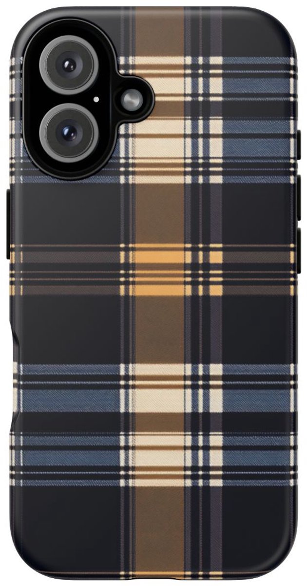 Caramel en Donkerblauw Geruit Patroon – Telefoonhoesje Geschikt voor iPhone 16