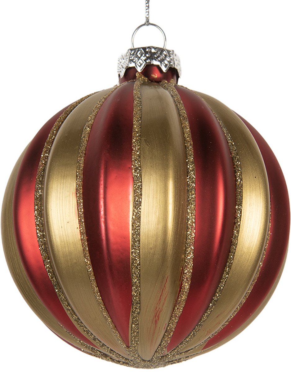 Clayre & Eef Kerstbal Overig Ø 8x8 cm Rood Goudkleurig Glas Kerstballen