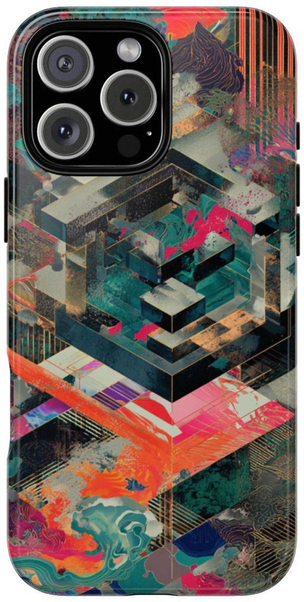 Kleurrijke Geometrische Abstracte Kunst – Telefoonhoesje Geschikt voor iPhone 16 Pro Max
