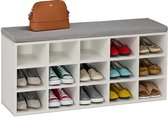 Schoenenkast met zitkussen - 15 vakken - 50x105x30,5 cm - wit-grijs